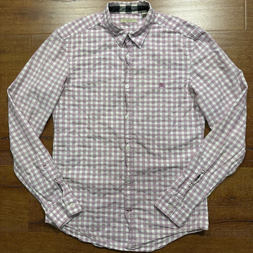 Burberry Button Up Shirt Mens S Purple Check Graph Plaid Long Sleeve Luxury - Picture 2 of 11